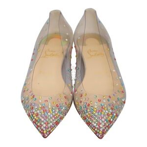 Christian Louboutin Clear Pointed Toe Flats with Multicolor Rhinestones